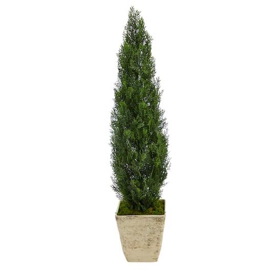 4.5ft. Cedar Artificial Tree in Country White Planter (Indoor/Outdoor)